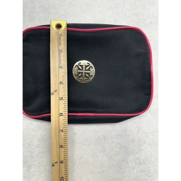 Rustic Cuff Large Cosmetic Bag Storage Travel Black Red Trim Gold Logo - Picture 3 of 6